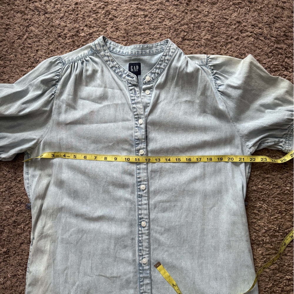 GAP Blue Midi Dress with Puff Sleeves and Mandarin Collar - Picture 9 of 9